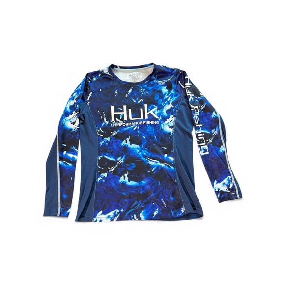 Huk Other - Huk Women Performance Large Fishing Swim Shirt - Blue and White UPF